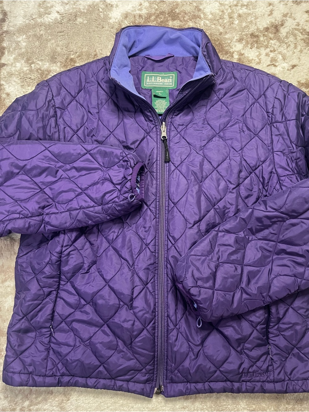 Vintage LL Bean Womens Large Purple Quilted Fleece Lined Full Zip Jacket L Reg